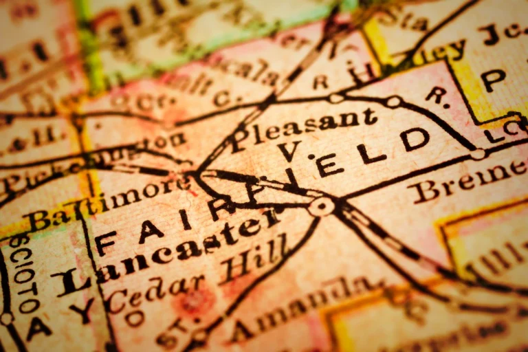 Close-up of a vintage-style map highlighting Fairfield and nearby Pleasant Valley, California.